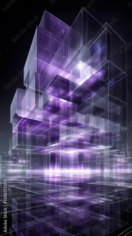 Poster a modern building 3d architecture hologram simulation