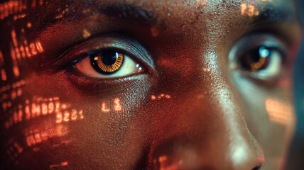 Naklejka premium Analog Horror Face VHS Spiral Glitch Editorial Surreal portrait of Black man’s eyes looping with analog tape distortion, ideal for digital, horror, and visual storytelling.