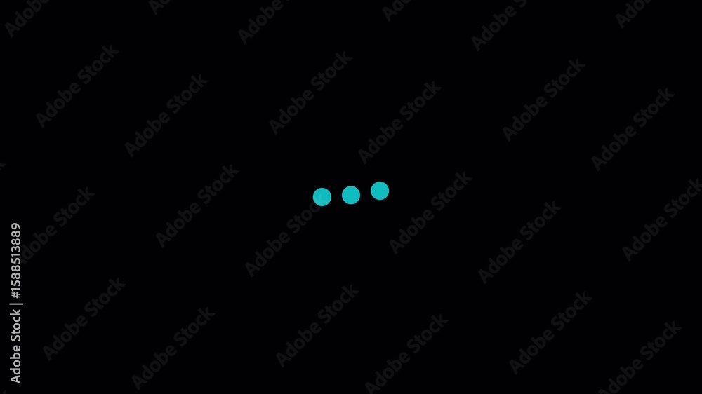 Poster loading animation: teal dots on black background