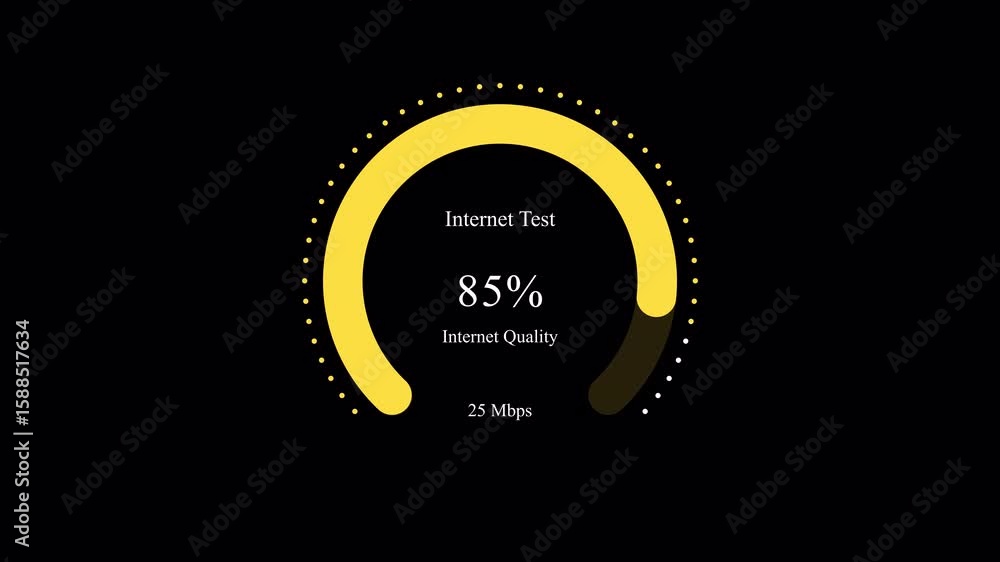 Poster internet speed test: dynamic yellow circle progress animation, 25 mbps, quality check