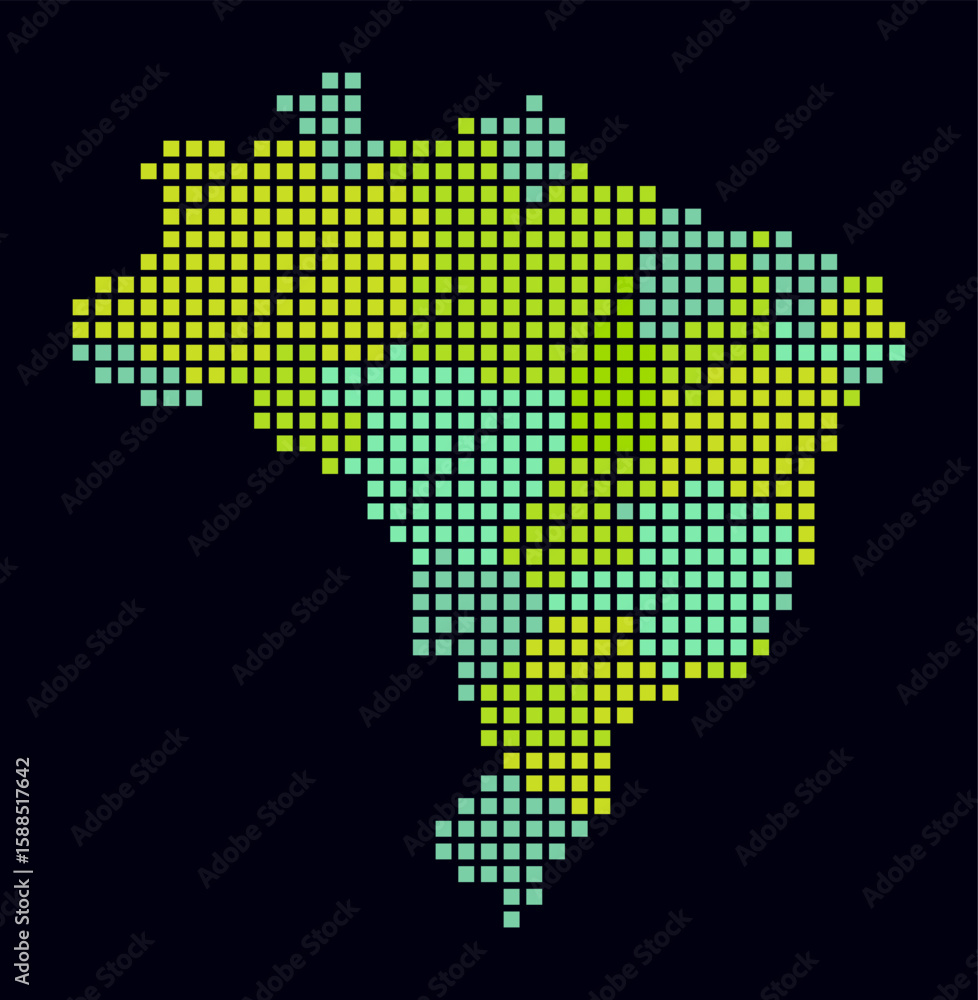 Poster brazil dotted map. digital style map of the country on dark background. brazil shape with square dot