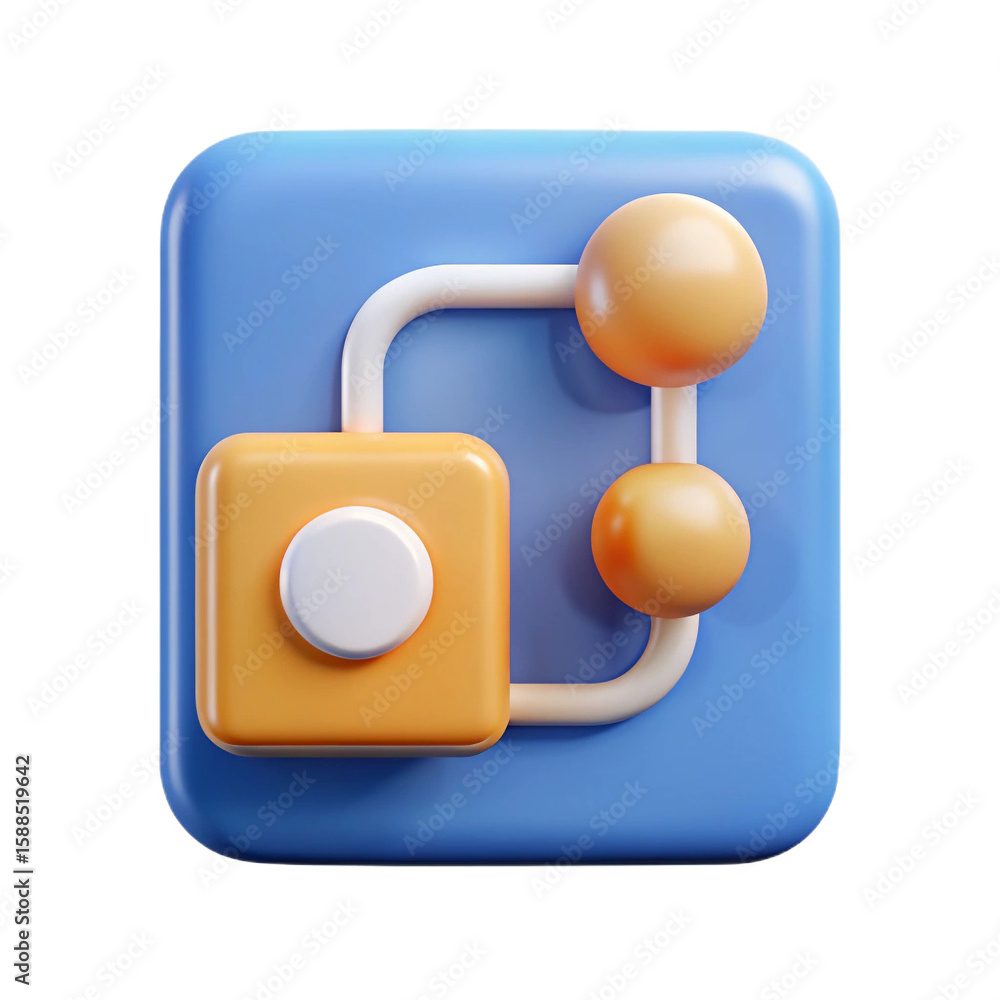 Poster abstract 3d geometric shapes connected by pipes forming a circuit or network diagram isolated on whi