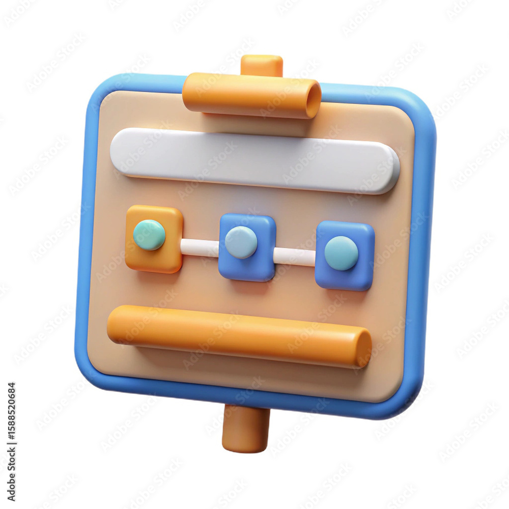 Poster stylized 3d checklist or process flow diagram with colorful buttons and elements isolated on white b