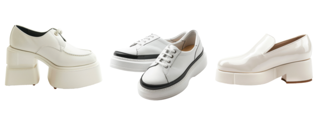 Three pairs of platform shoes with transparent background