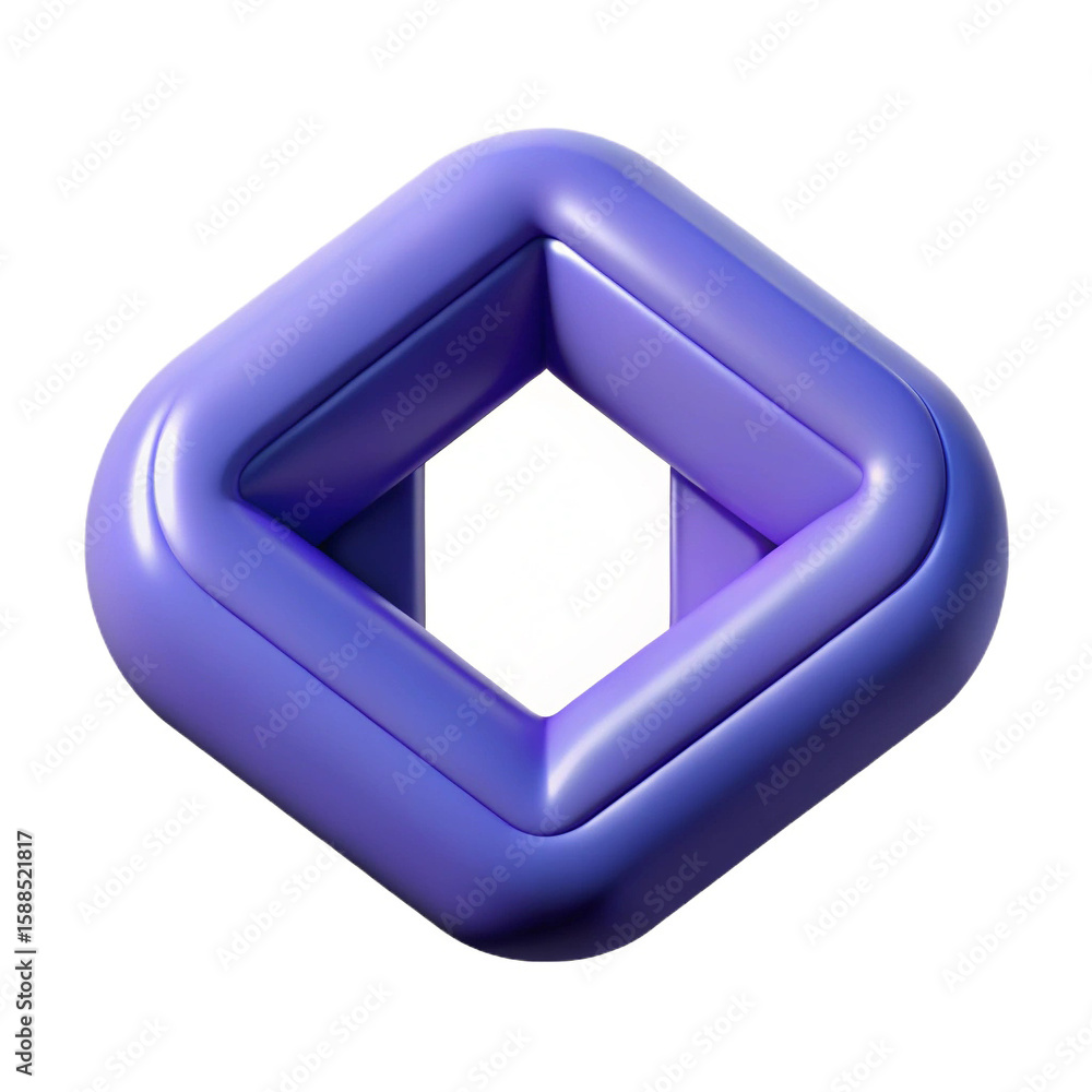 Poster abstract geometric purple loop shape with smooth rounded edges isolated on white background