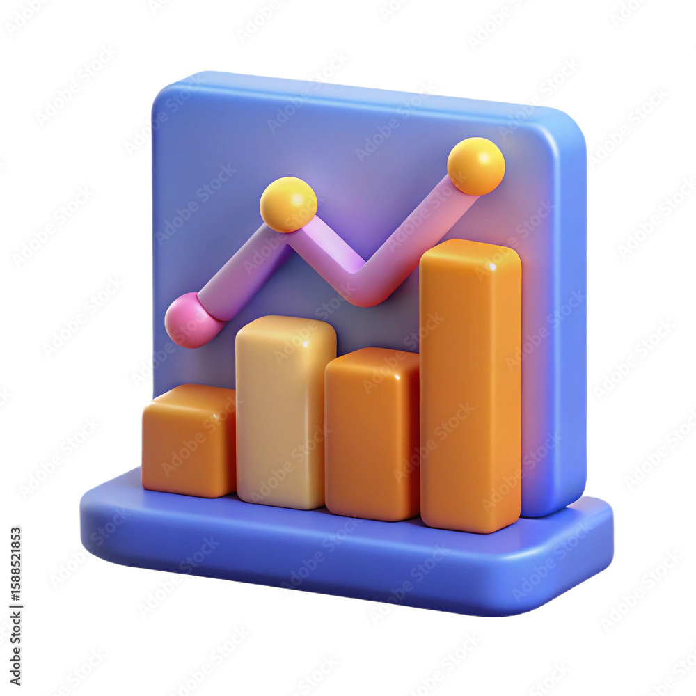 Aufkleber 3d stylized bar chart with line graph showing upward trend isolated on white background
