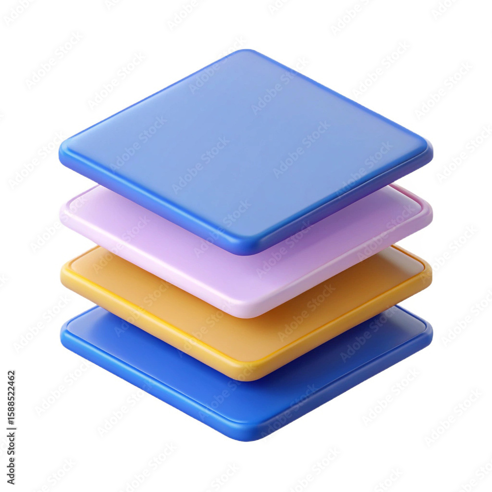 Poster abstract geometric stack of four colorful rounded squares isolated on white background