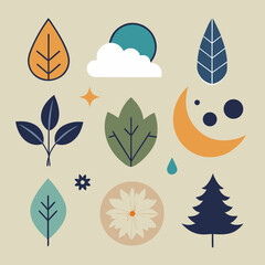 Minimal Nature Icons Set | Eco-Friendly Vector Elements | Clean Line Nature Illustrations | Zen Nature Symbols Collection