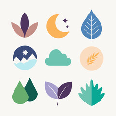 Minimal Nature Icons Set | Eco-Friendly Vector Elements | Clean Line Nature Illustrations | Zen Nature Symbols Collection