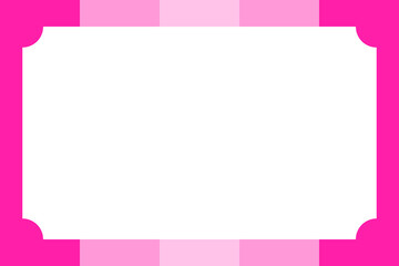 Minimalist rectangular frame: white inner border with curved corner cut-outs (vintage/elegant), outer frame has alternating vertical/horizontal stripes in vibrant pink shades (colorful, textured)