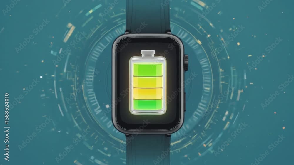 Poster smartwatch battery life animation sequence for technology and device concepts