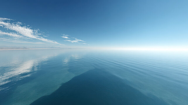 photorealistic ultraminimalist image of serene sky above ocean featuring clear blue gradient blending softly into