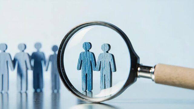Magnifying Glass over Paper Cutout People