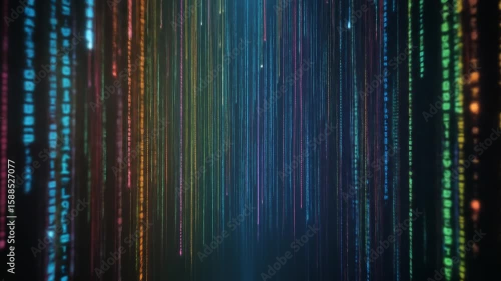 Poster vibrant cascading digital data stream motion graphic for technology themes background