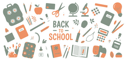 School Tools and Supplies Vector Set Featuring Colorful Stationery Icons for Digital Education Graphics
