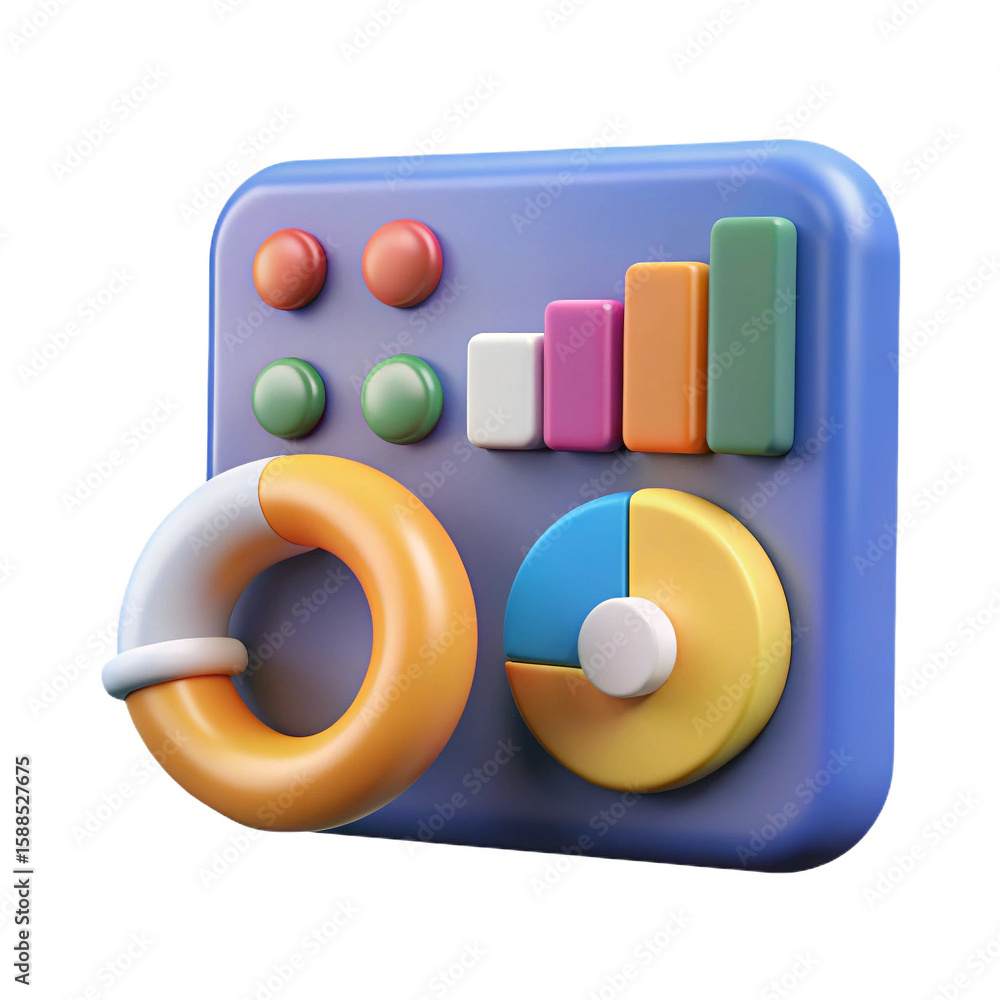Poster colorful 3d data visualization dashboard with charts and graphs isolated on white background