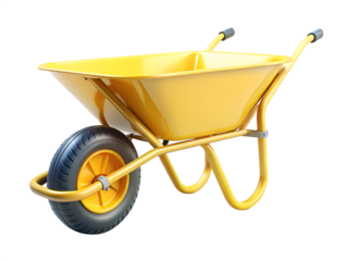 Photo of yellow wheelbarrow isolated on transparent background
