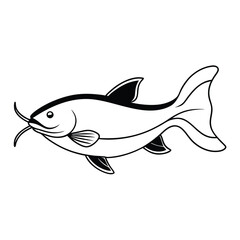 Fototapeta premium Catfish one line art Vector, isolated white background 