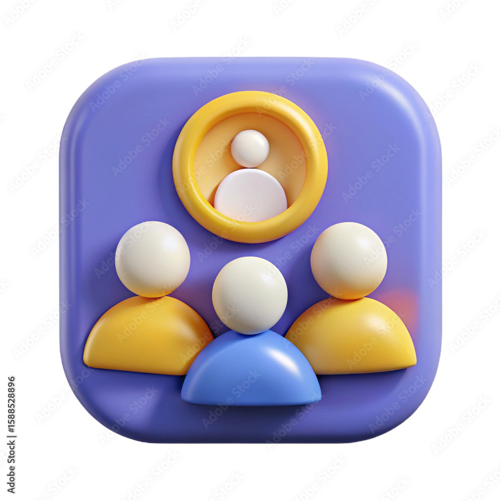 Aufkleber stylized 3d icon representing a group of people and a single user profile isolated on white backgrou