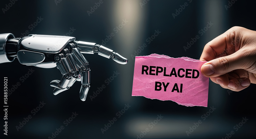 Poster ai automation: robot hand reaching for 