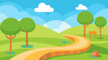Obraz premium Cartoon park zone with landscape curve vector illustration