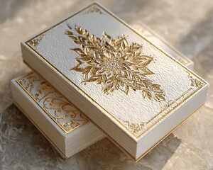 Elegant luxury business card mockup with embossed gold foil design