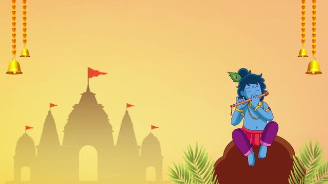 Peaceful Krishna Flute Temple Motion Background Divine Animated Video for Bhajans & Devotional Use 