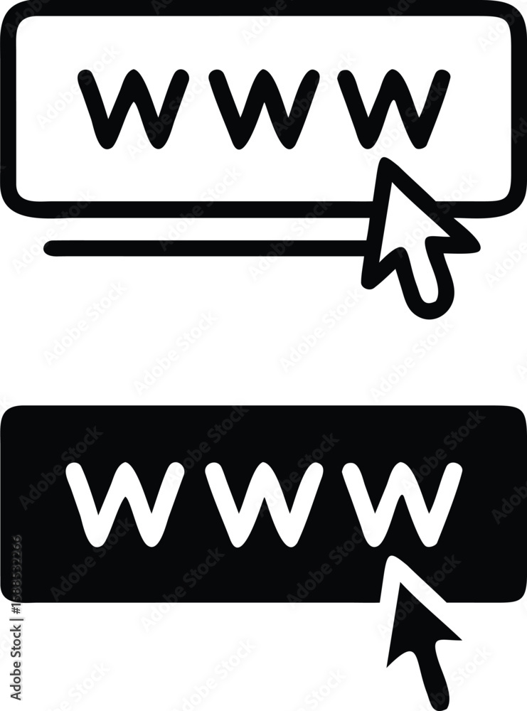 Poster WWW Cursor Icon Set – Black and White Vector Web Address Bar and Internet Symbol