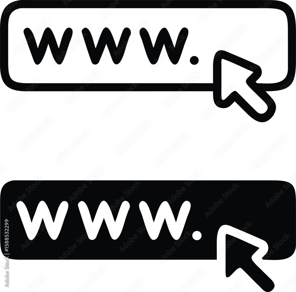 Poster www cursor icon set – black and white vector web address bar and internet symbol