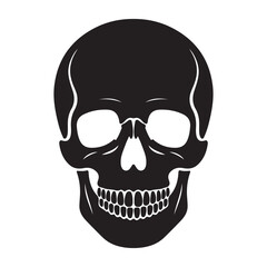 Black Human Skull Silhouette Isolated on White Background – Halloween Horror Symbol Vector Illustration. For design and web