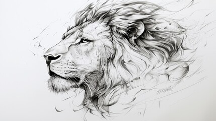 Majestic Lion Illustration with Intricate Line Art Design