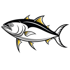 Fototapeta premium Tuna fish in vintage style line art vector, isolated white background
