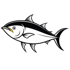 Obraz premium Tuna fish in vintage style line art vector, isolated white background