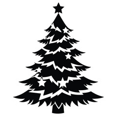 Obraz premium Black Christmas tree with stars black and white silhouette