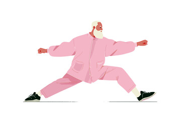Obraz premium Active senior man practicing tai chi in pink tracksuit illustration 