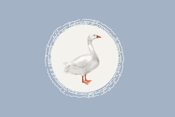 Goose Nursery Wall art of Hand Painted Goose with Blue Bow Animal Cottage Style Nursery Wall Art Printable - Cottagecore Kids Room Print - Blue  Countryside Poster - Vintage nursery print