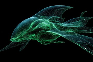 Abstract, glowing, green,  flying creature