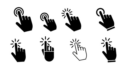 Fototapeta premium Collection of black and white hand cursor icons for clicking and selecting.