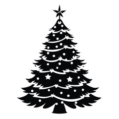 Decorated evergreen tree silhouette christmas tree
