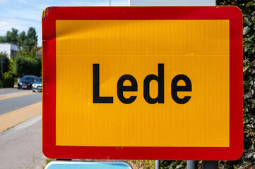 Road sign to the village of Lede, East Flanders, Belgium