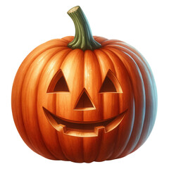 Traditional Halloween Jack-o'-Lantern Pumpkin with Classic Carved Face, Isolated on White Background