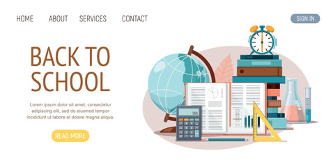 Back to school web banner template with school object. Vector illustration