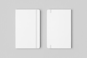 Front and back cover white notebook mockup on neutral background