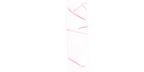 Thin pink duct tape torn piece with slight wrinkles and vertical shape – isolated on transparent...