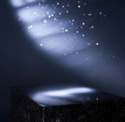 Black geometric Stone and Rock shape background, minimalist mockup for podium display or showcase, 3d rendering. 