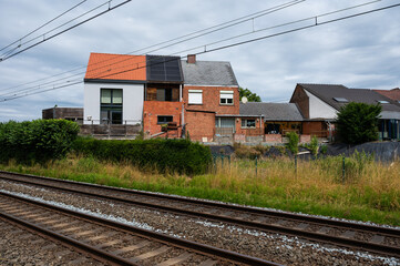 Platform and tracks of the small station of Serskamp, Wichelen, East Flanders, Belgium