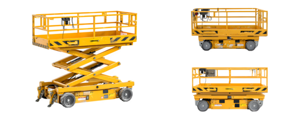 Realistic Studio-Lit High-Quality scissor lift platform in full digital artwork, transparent background, ideal for video overlays and presentations, premium resource, digital downloads