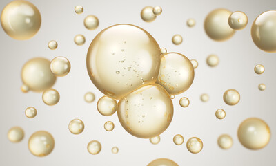 Cosmetic oil or Cosmetic Essence, Liquid Oil bubble background, 3d rendering