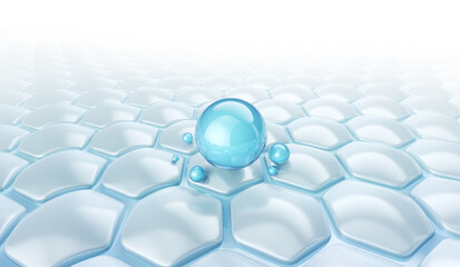 Cosmetic serum Oil drop on skin cell, Skin Repair, moisturizer, collagen serum, Exosome with Skin cells, 3d rendering.