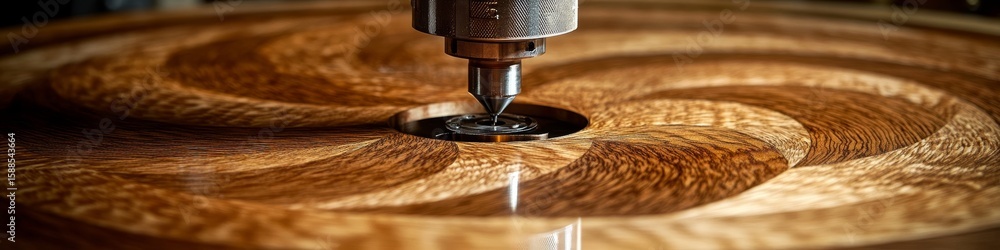 Poster automated precision, artistic cnc milling router shaping wooden swirl, precision, accuracy carving